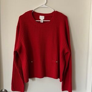 H&M Bold Red Textured Crew Neck Sweater